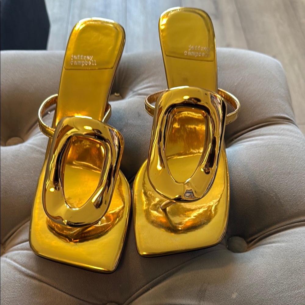 Jeffrey Campbell Gold Heeled Sandals Square Toe